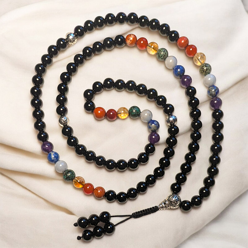 Black 7 csakra 108 szemes buddhista ásvány mala