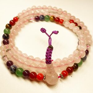 Rózsakvarc mala 7 csakra ásványokkal